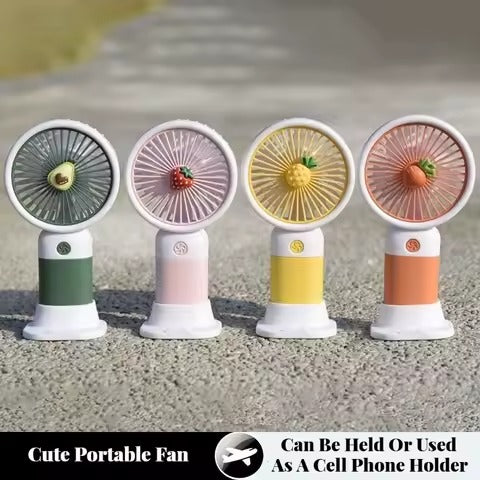 Rechargeable Mini Handy Fruit Character Fan Portable USB Cooling Fan Cute Design Handheld Fan for Kids and Travel (Random Color)