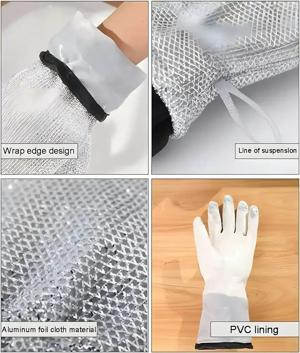 Heavy-Duty Wire Scrubber Dishwashing Mitts – Heat Resistant Steel Wire Cleaning Gloves for Pots, Pans, Grills, and Kitchen Tasks