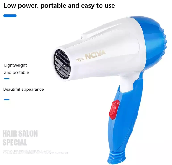 Nova Professional Mini Foldable Hair Dryer – Compact Travel-Friendly Hair Dryer with Folding Handle for Girls