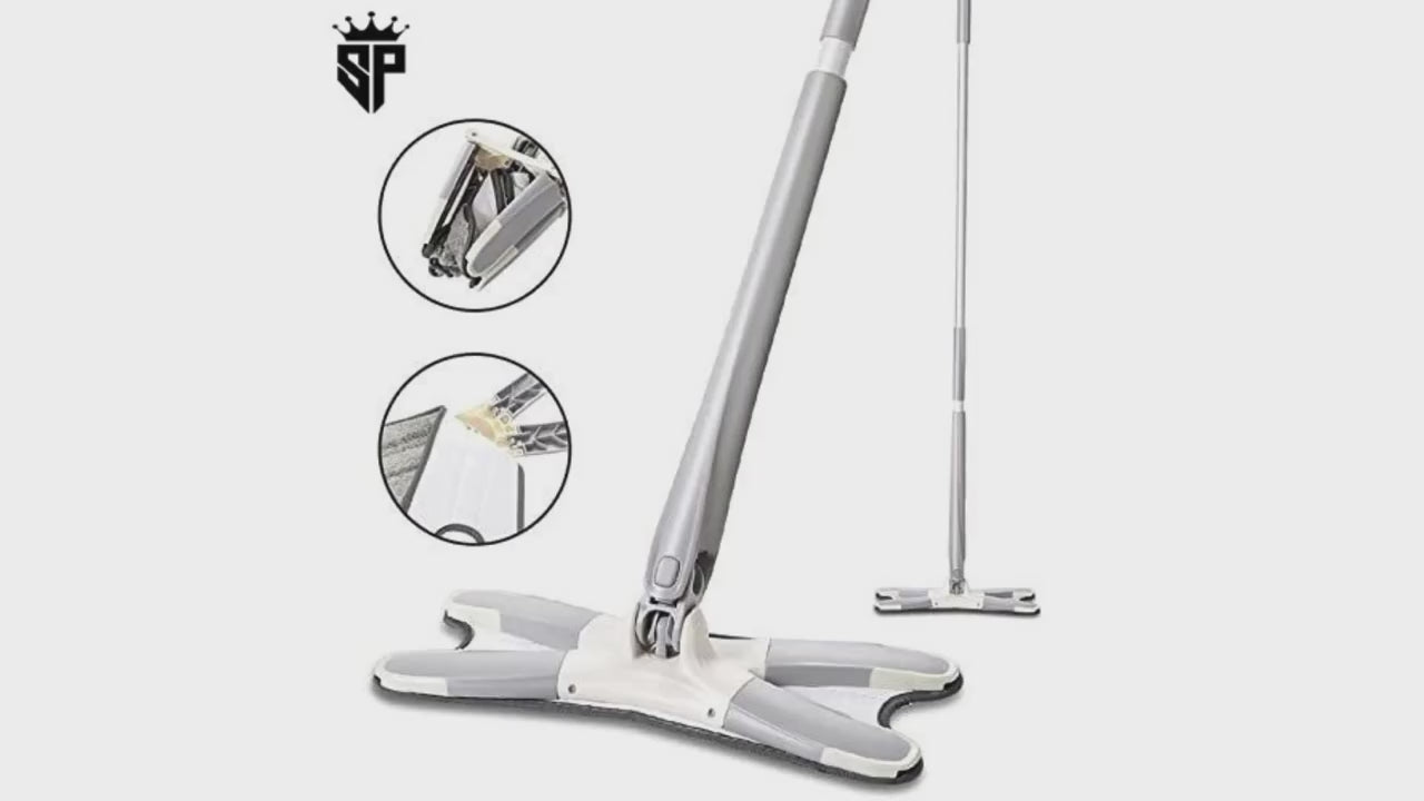 Rotating X Mop Flat Microfiber Floor Mop with 360° Squeeze System and Replaceable Cloth Heads
